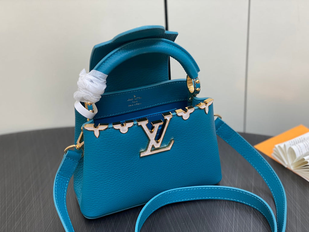 LOUIS VUITTON CAPUCINES MINI 21 BLUE TAURILLON GOLD  HARDWARE