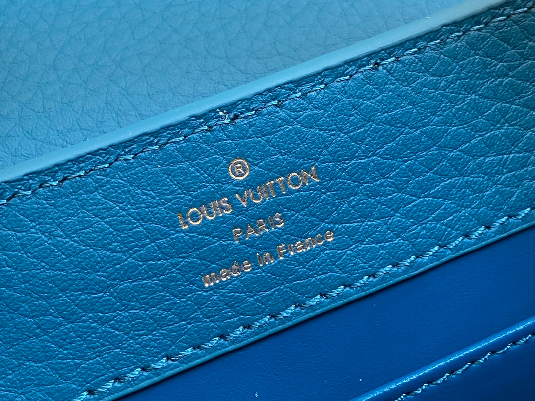 LOUIS VUITTON CAPUCINES MINI 21 BLUE TAURILLON GOLD  HARDWARE