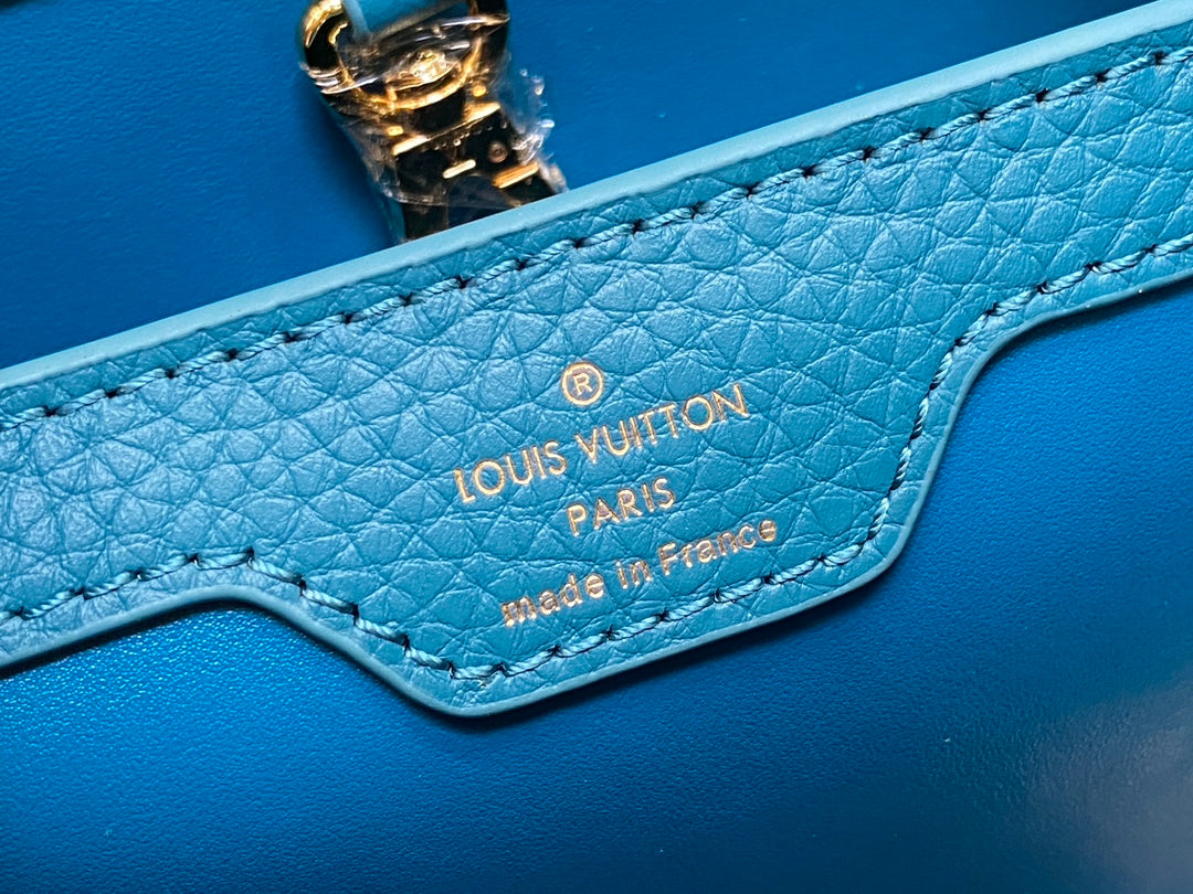 LOUIS VUITTON CAPUCINES BB 27 BLUE TAURILLON GOLD  HARDWARE