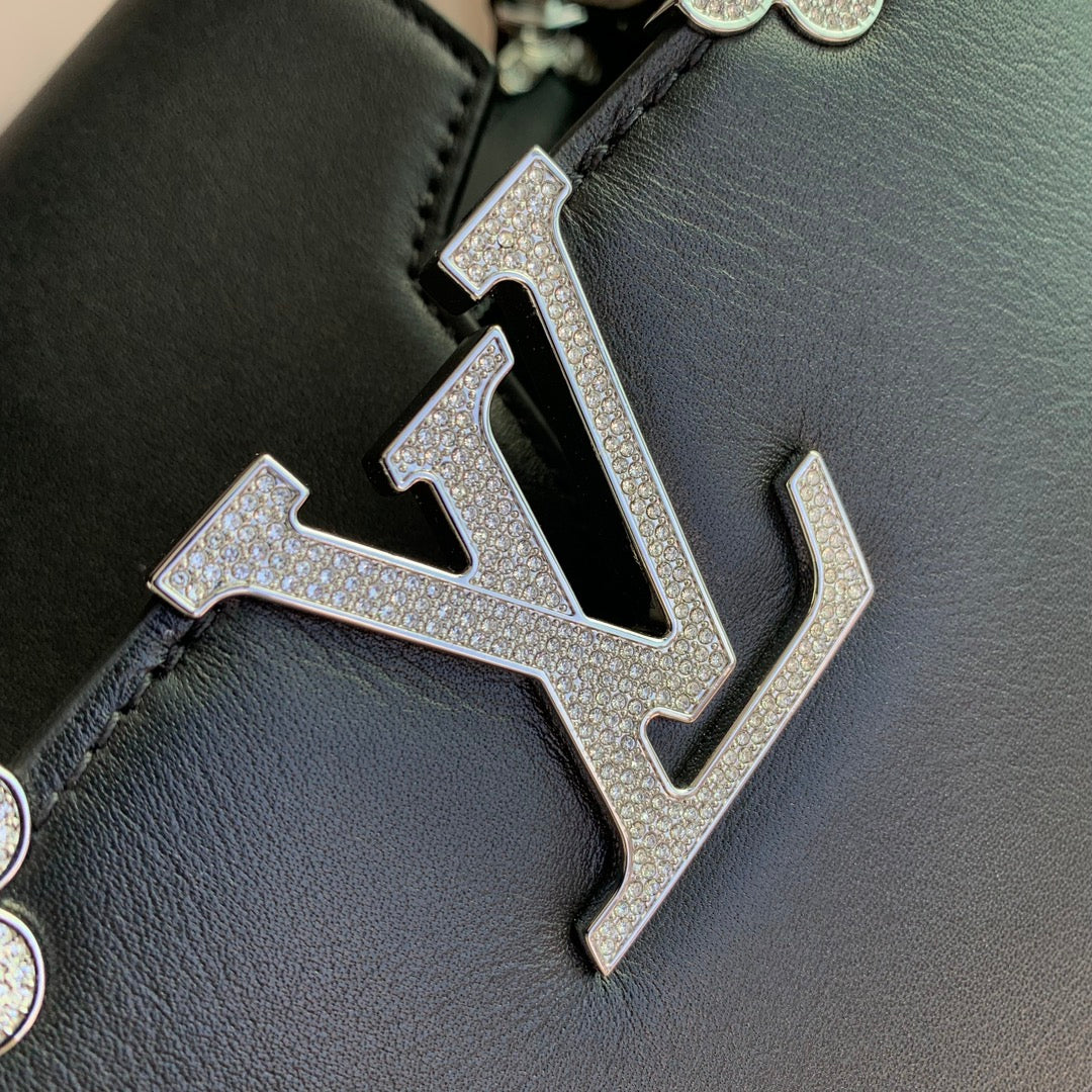 LOUIS VUITTON CAPUCINES MM 31 BLACK TAURILLON SILVER HARDWARE