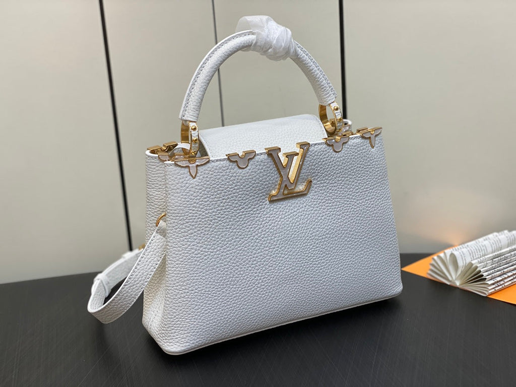LOUIS VUITTON CAPUCINES BB 27 WHITE TAURILLON GOLD HARDWARE