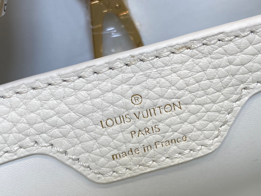 LOUIS VUITTON CAPUCINES BB 27 WHITE TAURILLON GOLD HARDWARE