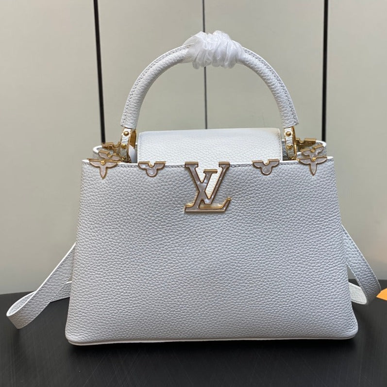 LOUIS VUITTON CAPUCINES MM 31 WHITE TAURILLON GOLD HARDWARE