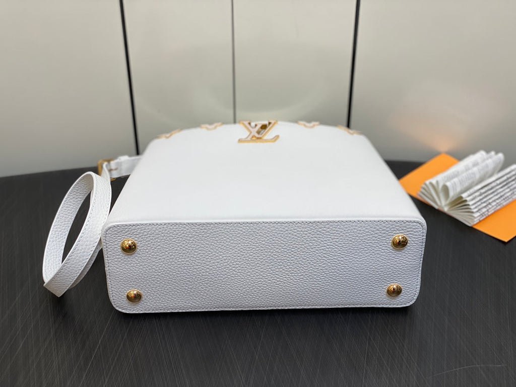 LOUIS VUITTON CAPUCINES MM 31 WHITE TAURILLON GOLD HARDWARE