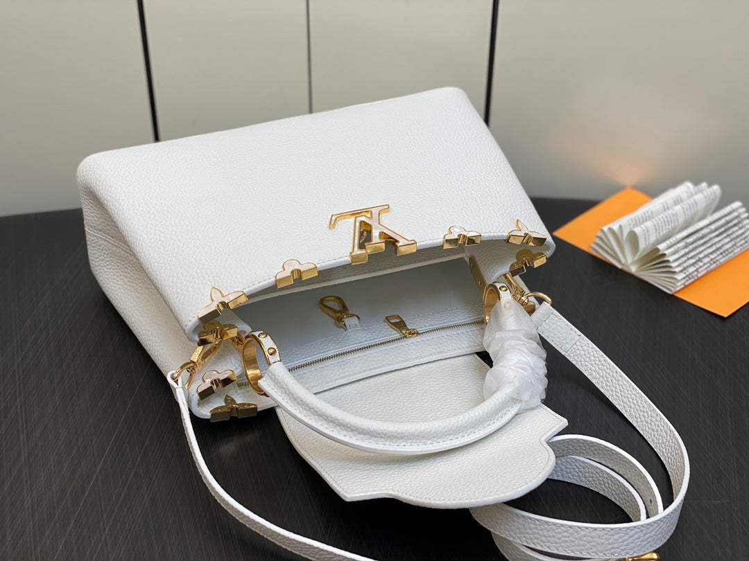 LOUIS VUITTON CAPUCINES MM 31 WHITE TAURILLON GOLD HARDWARE