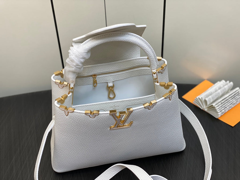 LOUIS VUITTON CAPUCINES MM 31 WHITE TAURILLON GOLD HARDWARE