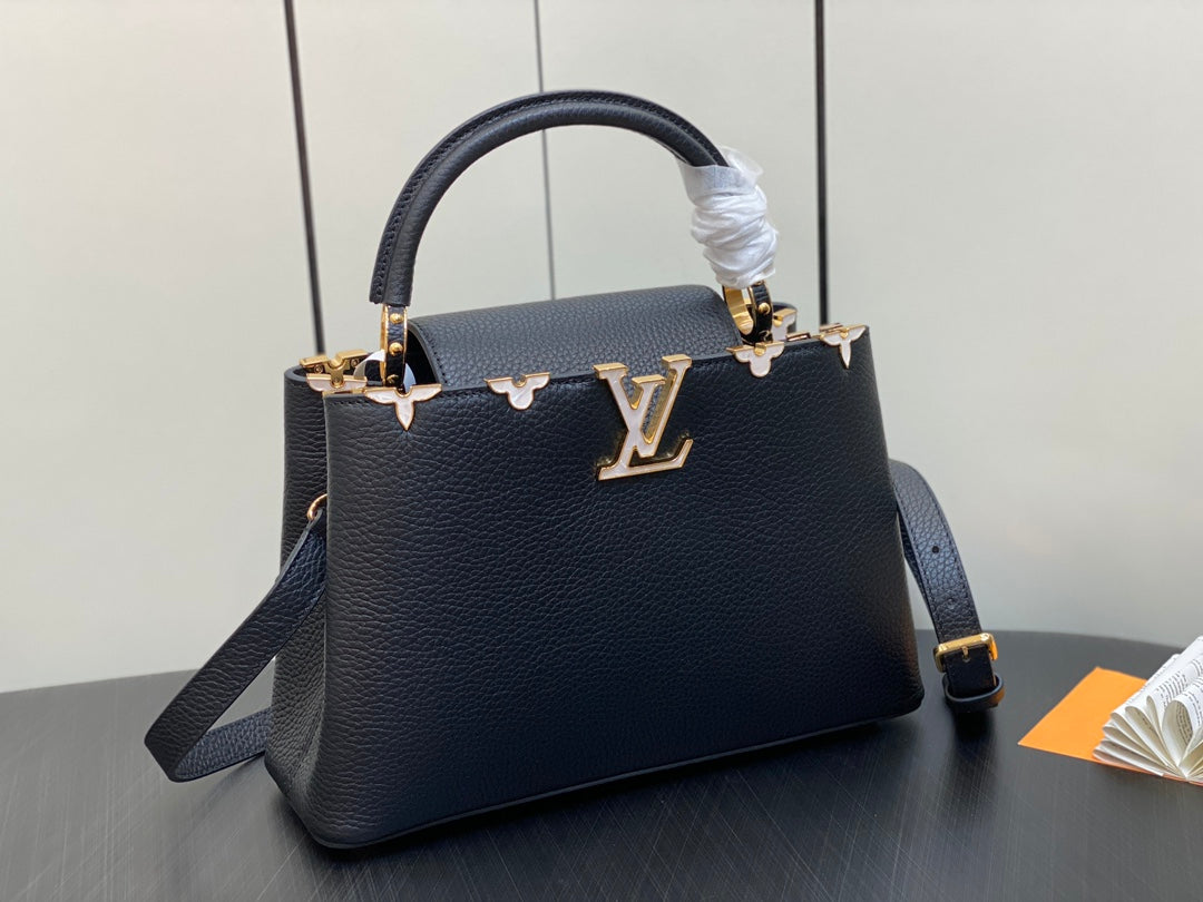 LOUIS VUITTON CAPUCINES MM 31 BLACK TAURILLON GOLD HARDWARE
