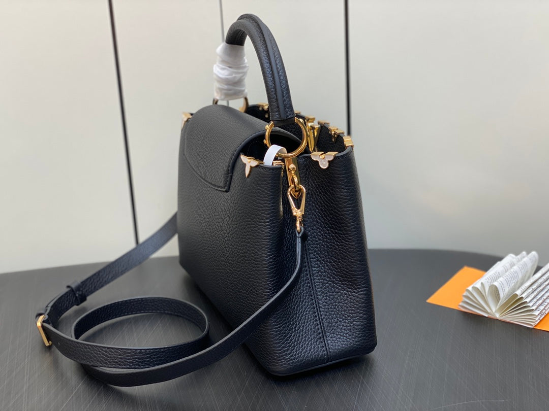 LOUIS VUITTON CAPUCINES MM 31 BLACK TAURILLON GOLD HARDWARE