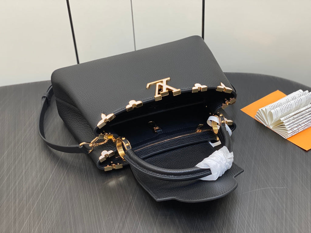 LOUIS VUITTON CAPUCINES MM 31 BLACK TAURILLON GOLD HARDWARE