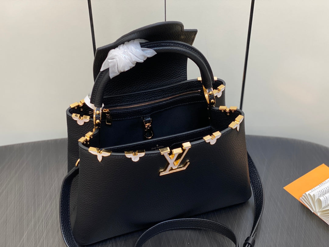 LOUIS VUITTON CAPUCINES MM 31 BLACK TAURILLON GOLD HARDWARE