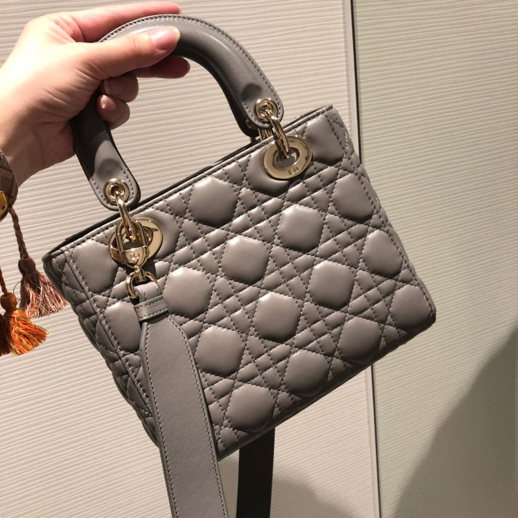 DIOR SMALL LADY 20 MY ABC GREY LAMBSKIN