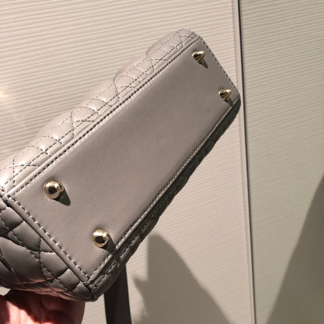 DIOR SMALL LADY 20 MY ABC GREY LAMBSKIN