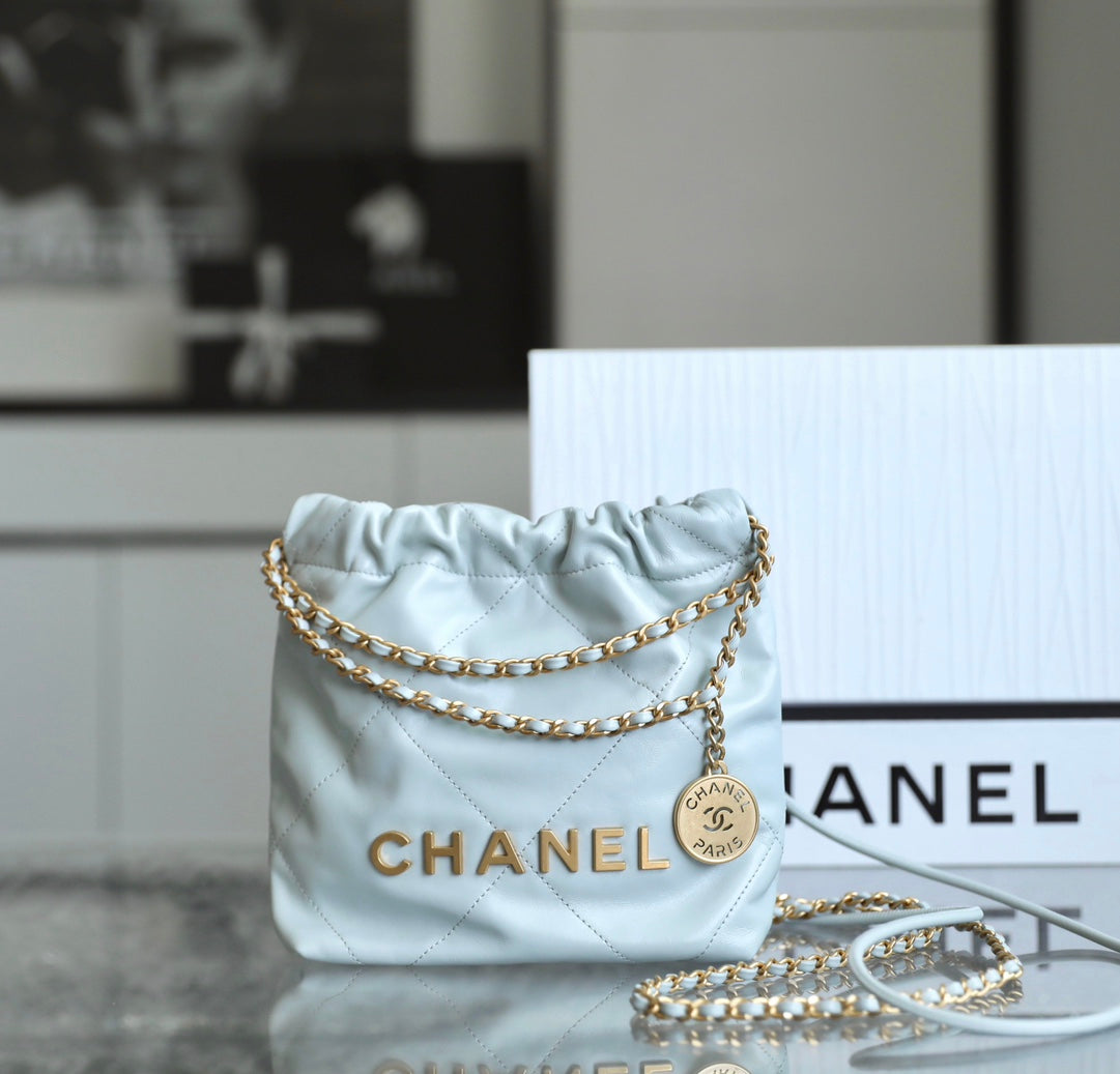 CHANEL 22 ANTIBA HOBO BAG LIGHT BLUE 20CM
