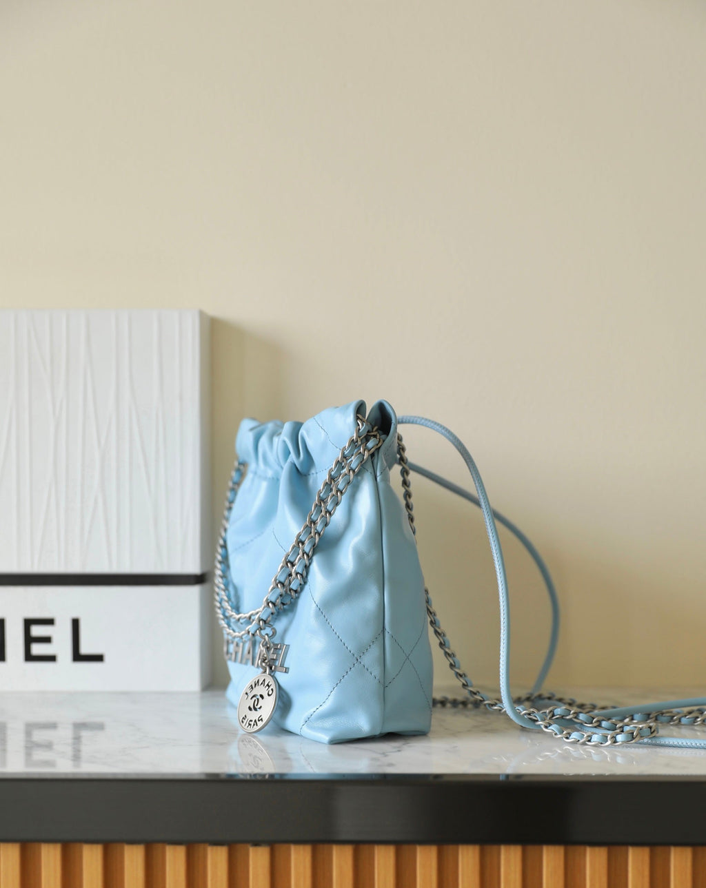 CHANEL 22 ANTIBA HOBO BAG CLOUD BLUE 20CM