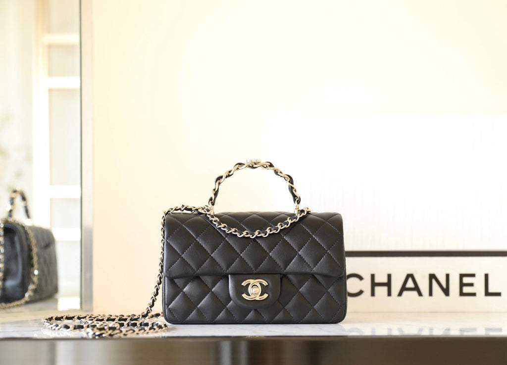 CHANEL FLAP BAG 23 BLACK LAMBSKIN GOLD HARDWARE TOPHAND