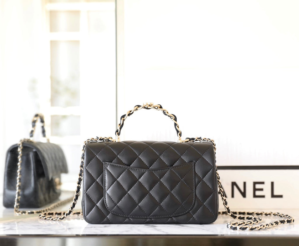 CHANEL FLAP BAG 23 BLACK LAMBSKIN GOLD HARDWARE TOPHAND