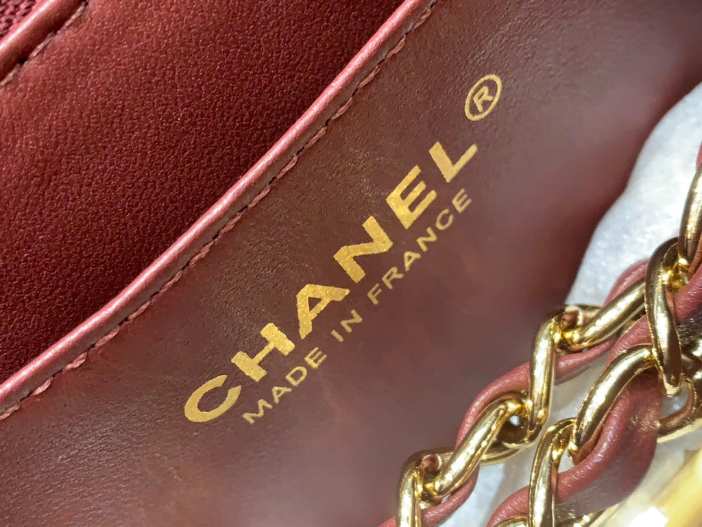 CHANEL MINI SQUARE FLAP BAG 17CM BURGUNDY LAMBSKIN GOLD HARDWARE