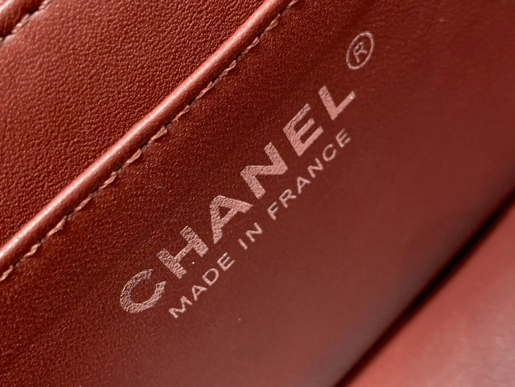 CHANEL MINI SQUARE FLAP BAG 17CM BURGUNDY LAMBSKIN SILVER HARDWARE