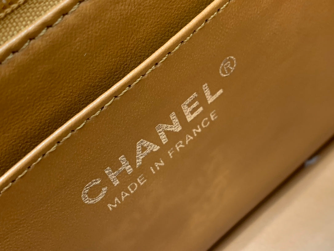 CHANEL MINI SQUARE FLAP BAG 17CM BROWN LAMBSKIN SILVER HARDWARE