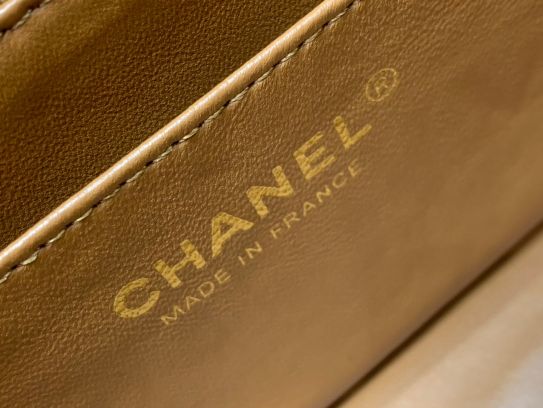 CHANEL MINI SQUARE FLAP BAG 17CM BROWN LAMBSKIN GOLD HARDWARE