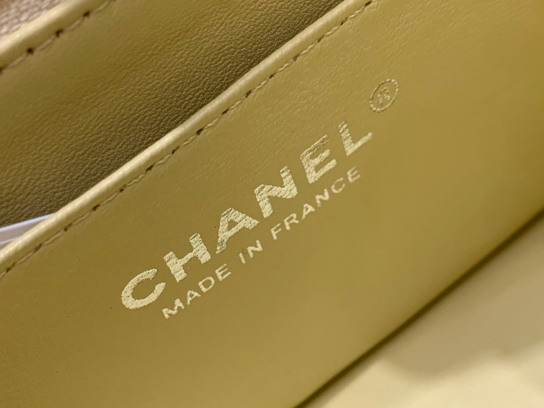 CHANEL MINI SQUARE FLAP BAG 17CM YELLOW LAMBSKIN SILVER HARDWARE