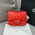 CHANEL MINI SQUARE FLAP BAG 17CM RED CAVIAR SILVER HARDWARE