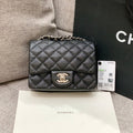 CHANEL MINI SQUARE FLAP BAG 17CM BLACK CAVIAR SILVER HARDWARE