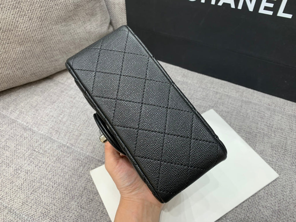 CHANEL MINI SQUARE FLAP BAG 17CM BLACK CAVIAR SILVER HARDWARE