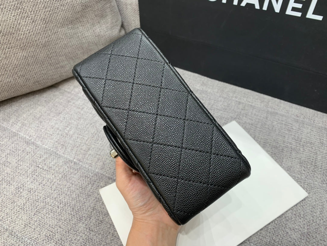 CHANEL MINI SQUARE FLAP BAG 17CM BLACK CAVIAR SILVER HARDWARE