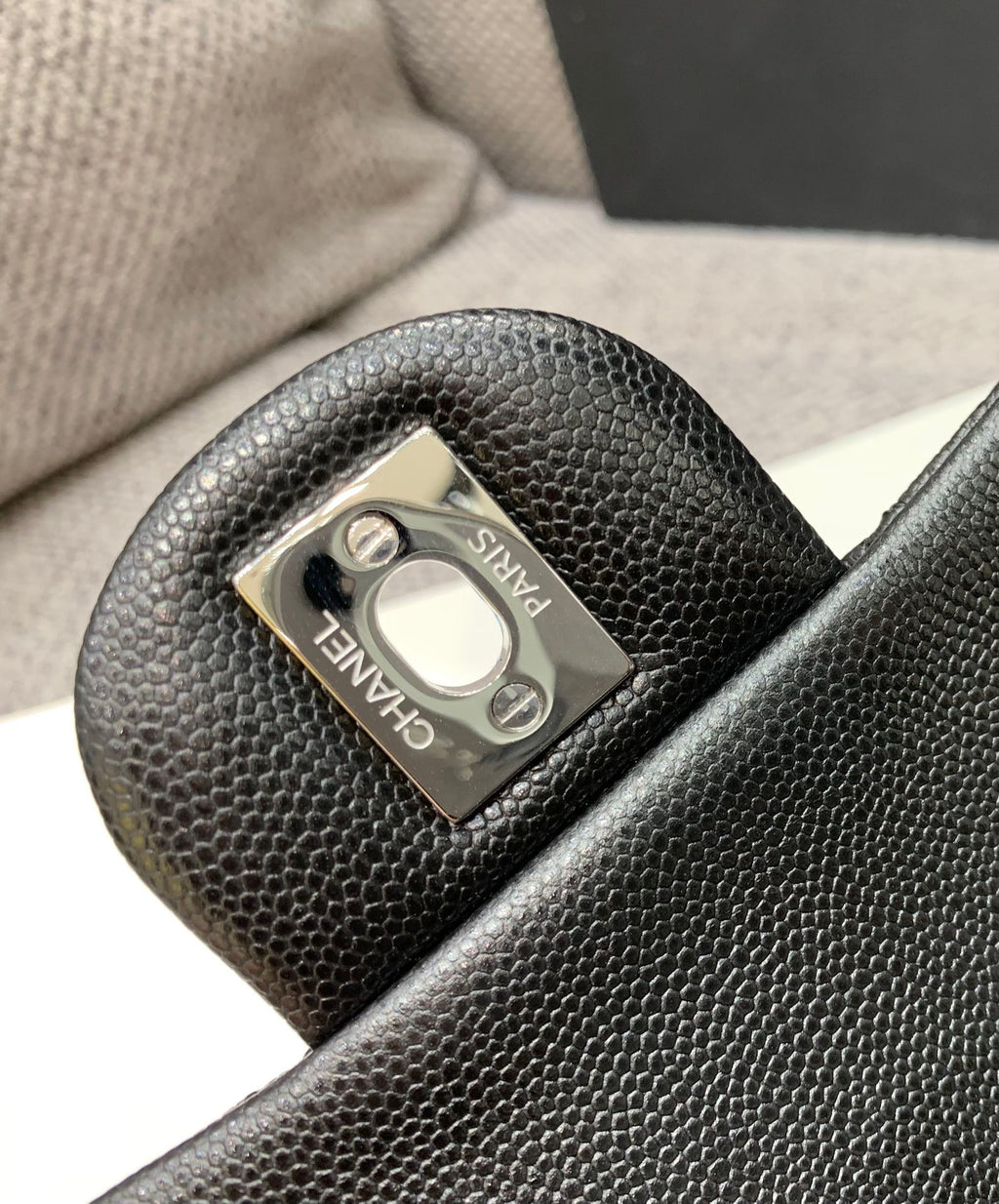 CHANEL MINI SQUARE FLAP BAG 17CM BLACK CAVIAR SILVER HARDWARE