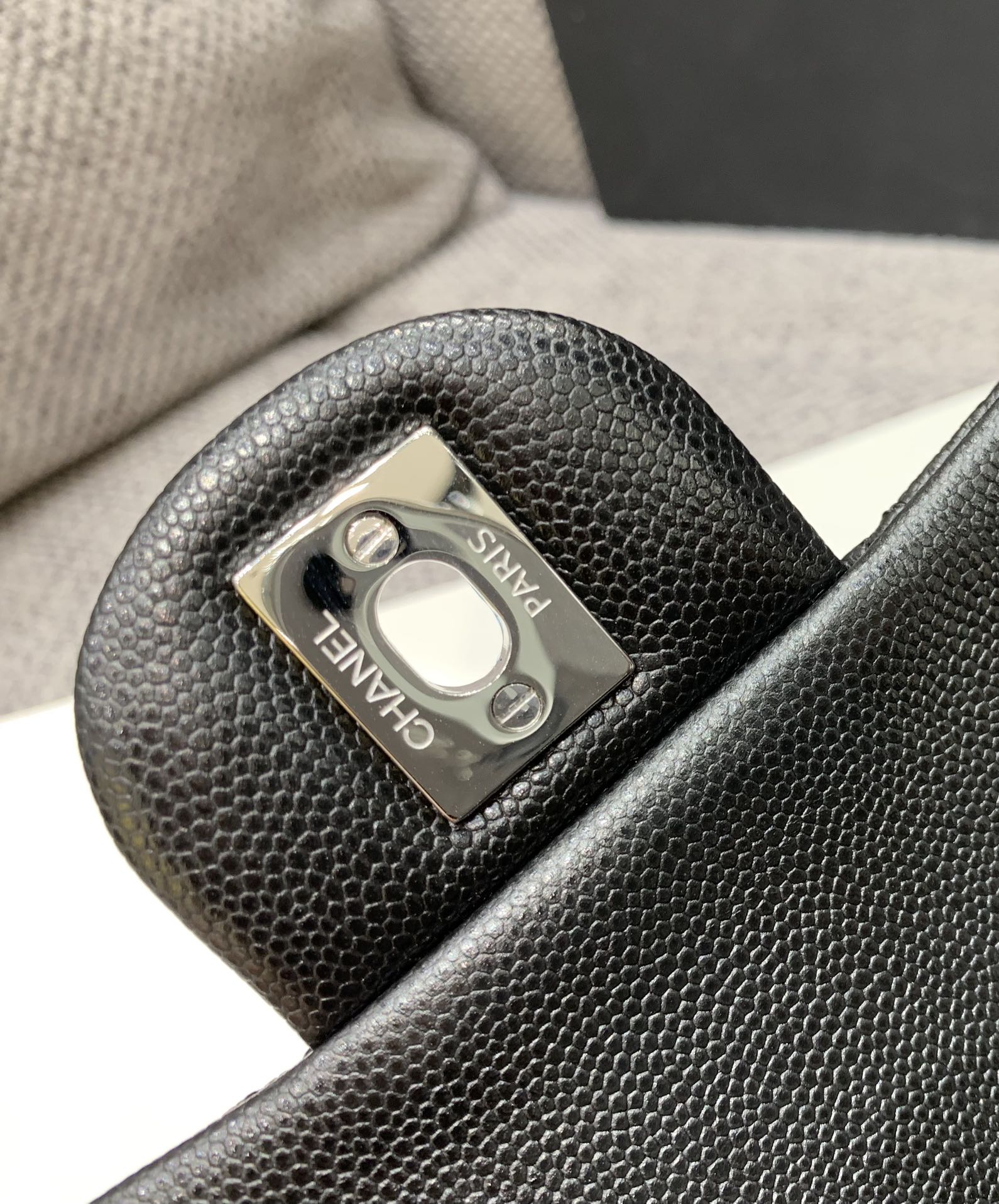 CHANEL MINI SQUARE FLAP BAG 17CM BLACK CAVIAR SILVER HARDWARE