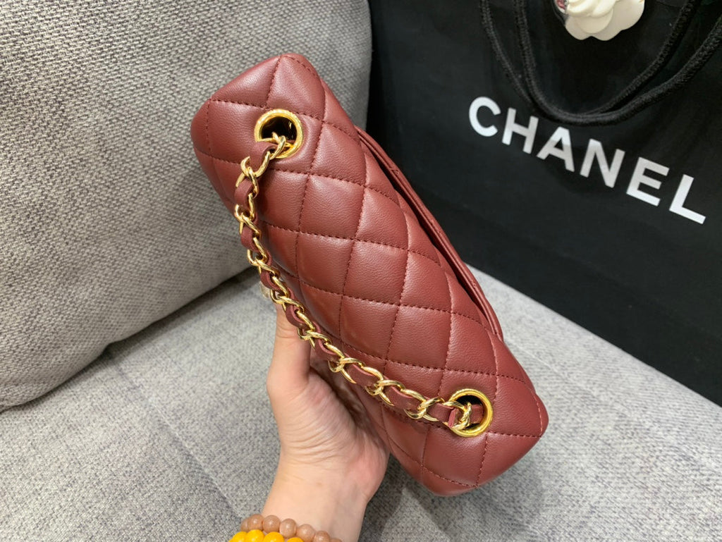 CHANEL MINI RECTANGLE FLAP BAG 20CM BURGUNDY LAMBSKIN GOLD HARDWARE