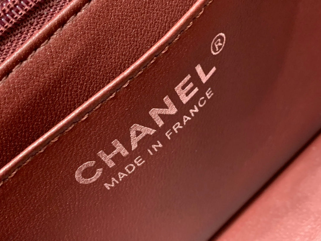 CHANEL MINI RECTANGLE FLAP BAG 20CM BURGUNDY LAMBSKIN SILVER HARDWARE