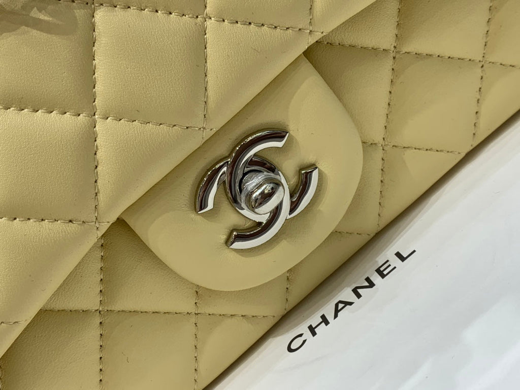 CHANEL MINI RECTANGLE FLAP BAG 20CM YELLOW LAMBSKIN SILVER HARDWARE