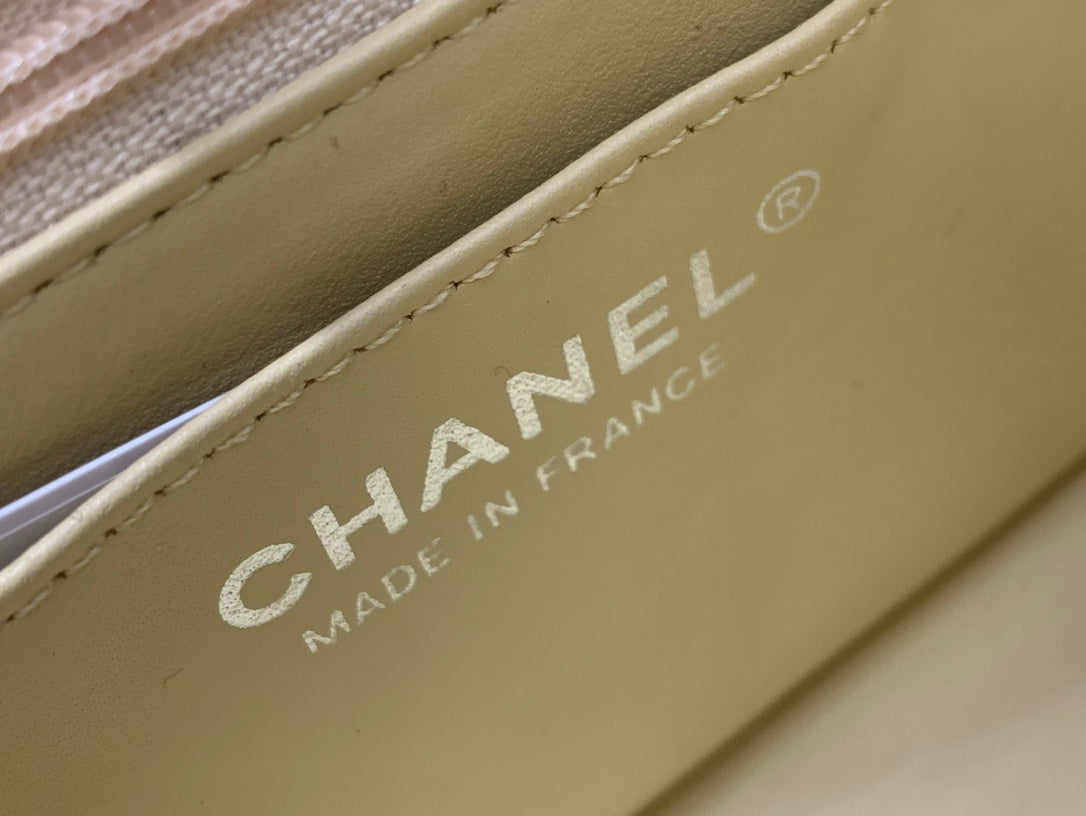 CHANEL MINI RECTANGLE FLAP BAG 20CM YELLOW LAMBSKIN SILVER HARDWARE