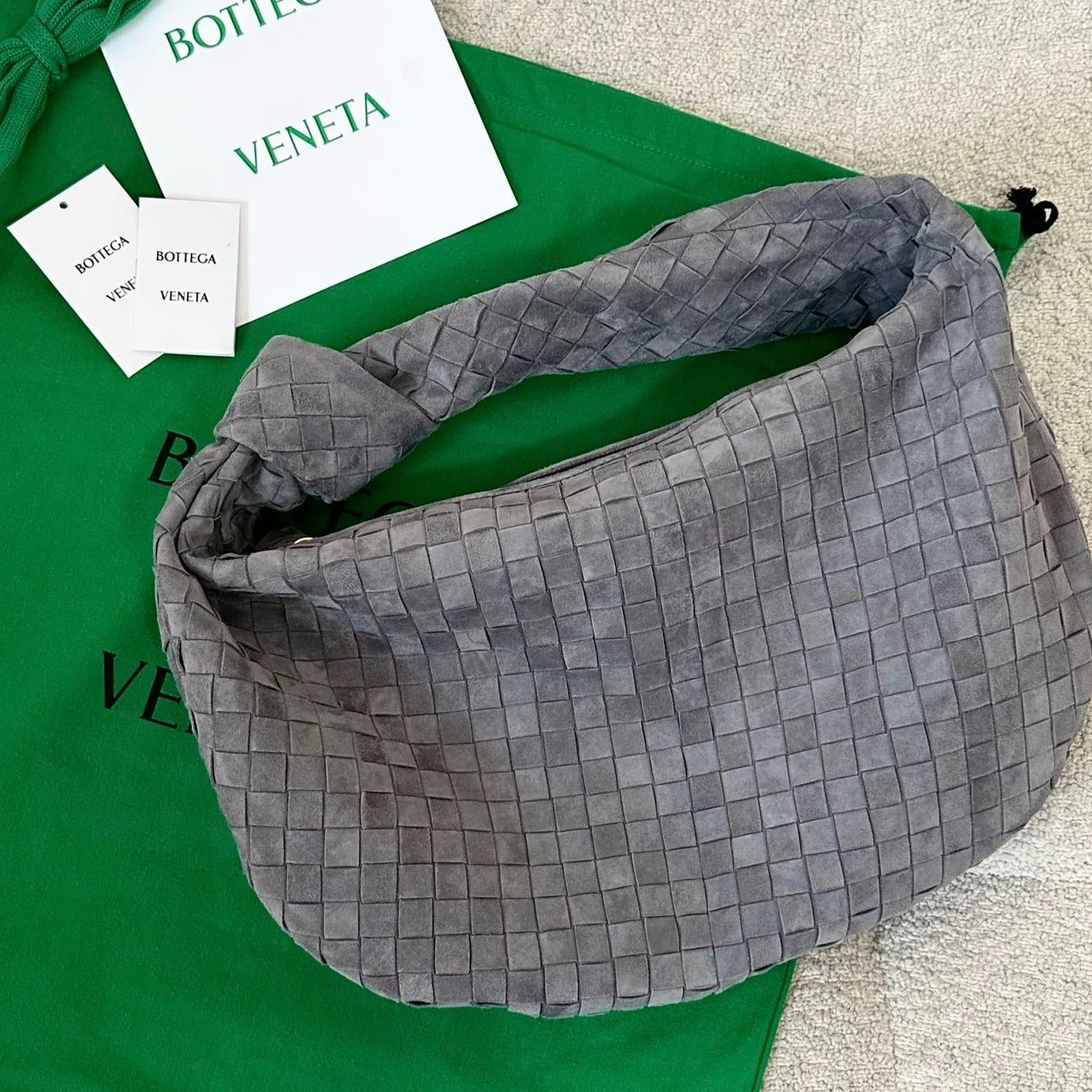 BOTTEGA VENETA SMALL JODIE 48CM GREY SUEDE LEATHER