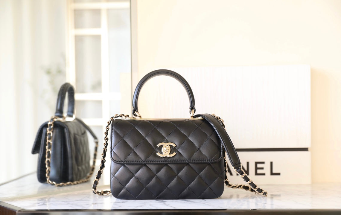 CHANEL TRENDY 20CM BLACK LAMBSKIN GOLD HARDWARE