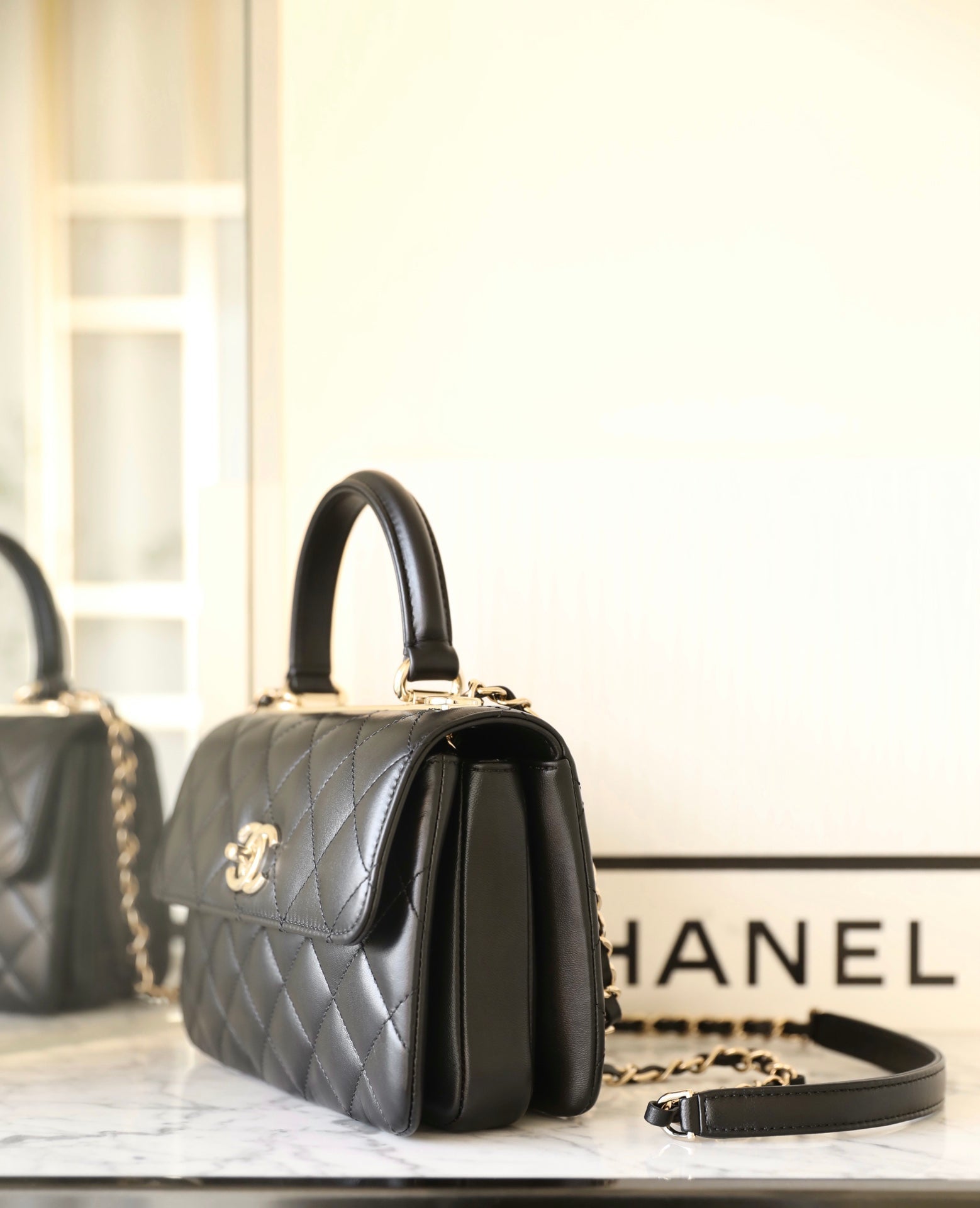 CHANEL TRENDY 20CM BLACK LAMBSKIN GOLD HARDWARE