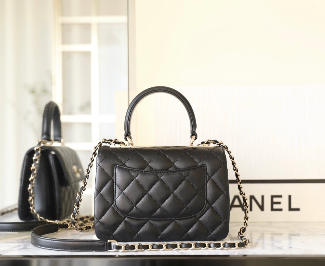 CHANEL TRENDY 20CM BLACK LAMBSKIN GOLD HARDWARE