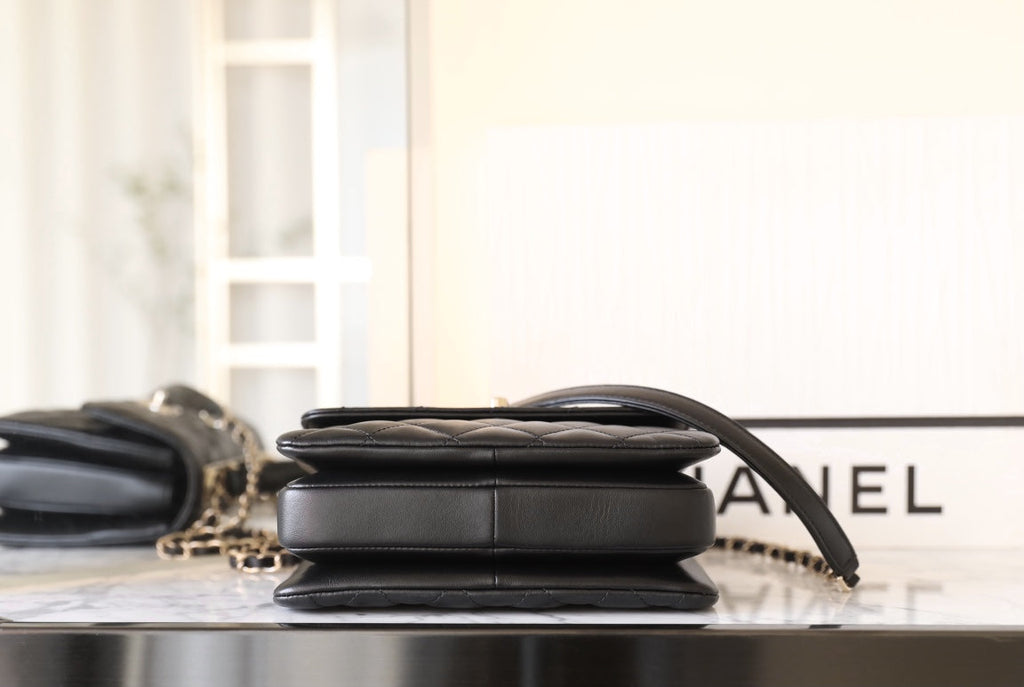 CHANEL TRENDY 20CM BLACK LAMBSKIN GOLD HARDWARE