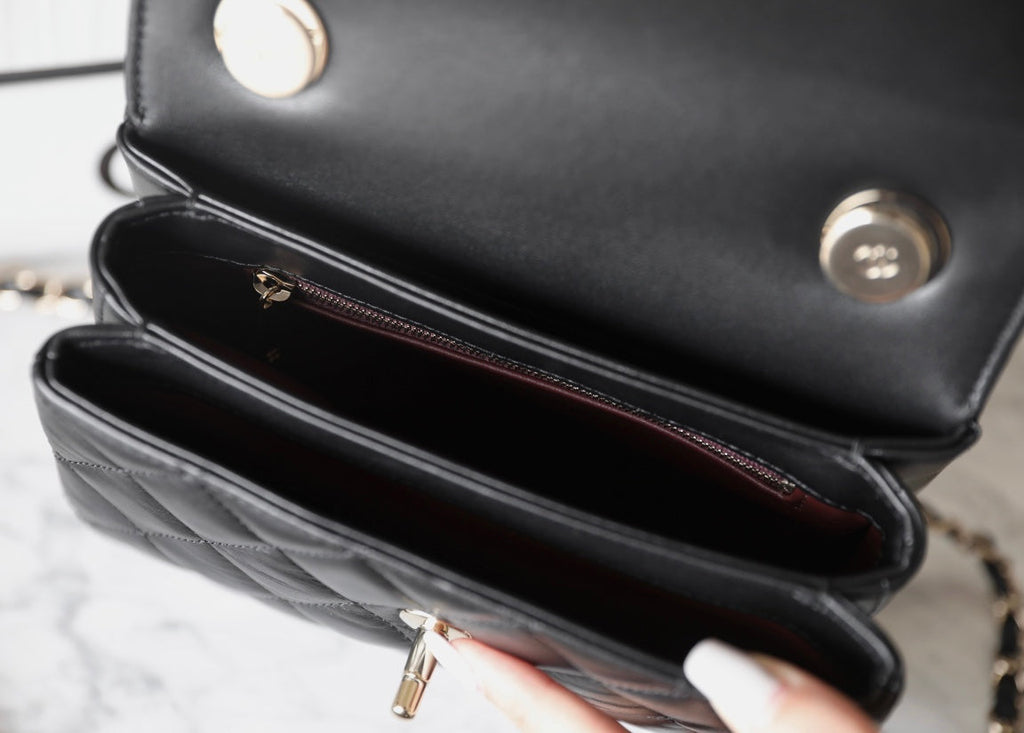 CHANEL TRENDY 20CM BLACK LAMBSKIN GOLD HARDWARE