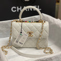 CHANEL TRENDY 20CM WHITE LAMBSKIN GOLD HARDWARE