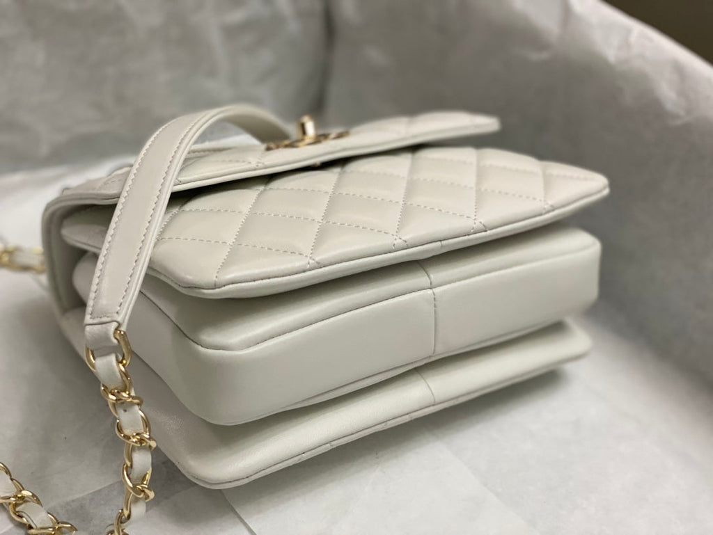 CHANEL TRENDY 20CM WHITE LAMBSKIN GOLD HARDWARE