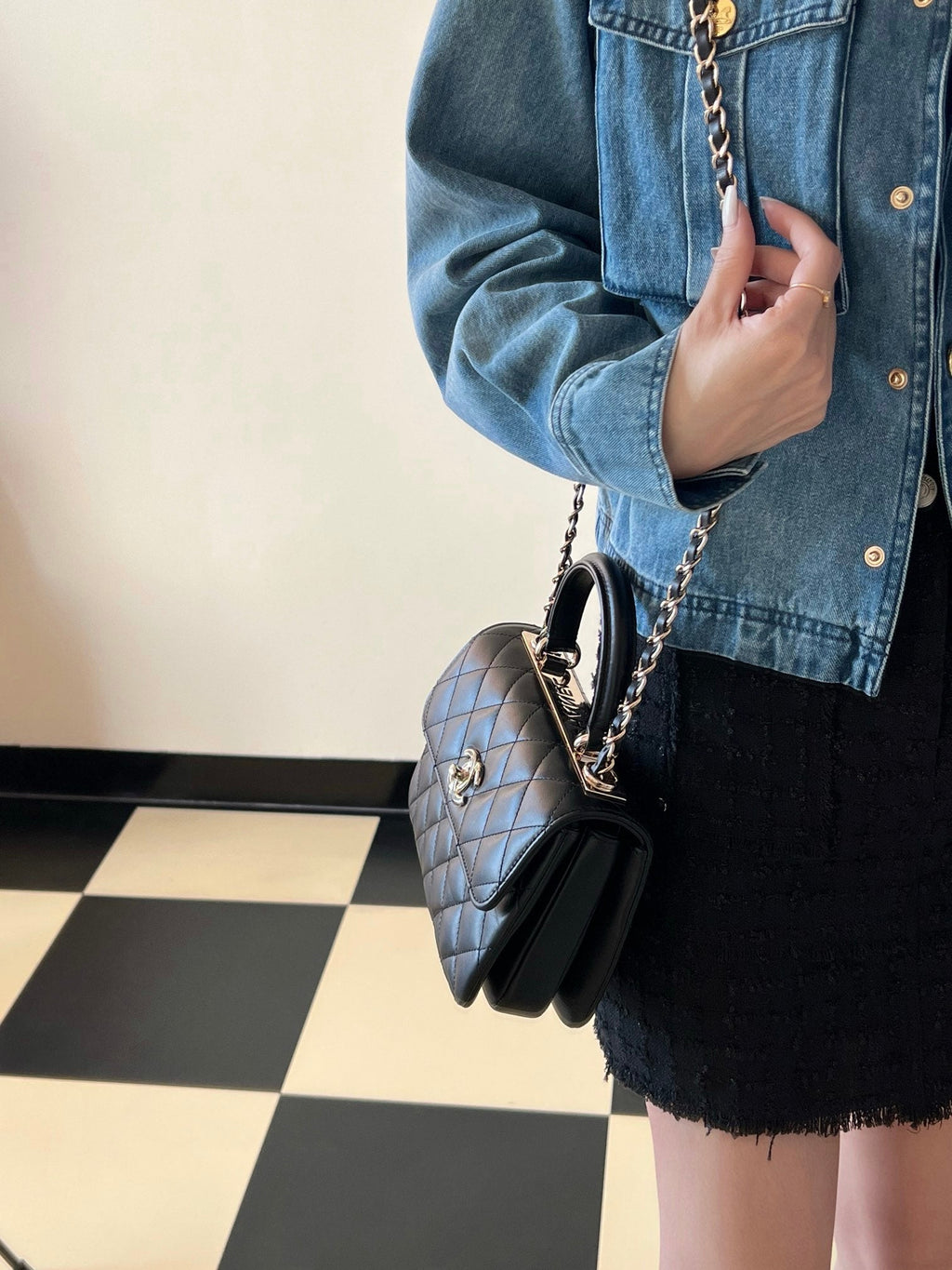CHANEL TRENDY 20CM BLACK LAMBSKIN GOLD HARDWARE