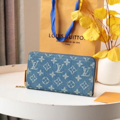 LOUIS VUITTON LV MONOGRAM DENIM LEATHER 19CM LONG WALLET
