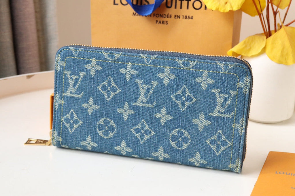 LOUIS VUITTON LV MONOGRAM DENIM LEATHER 19CM LONG WALLET