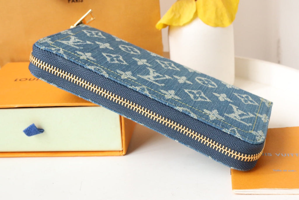 LOUIS VUITTON LV MONOGRAM DENIM LEATHER 19CM LONG WALLET