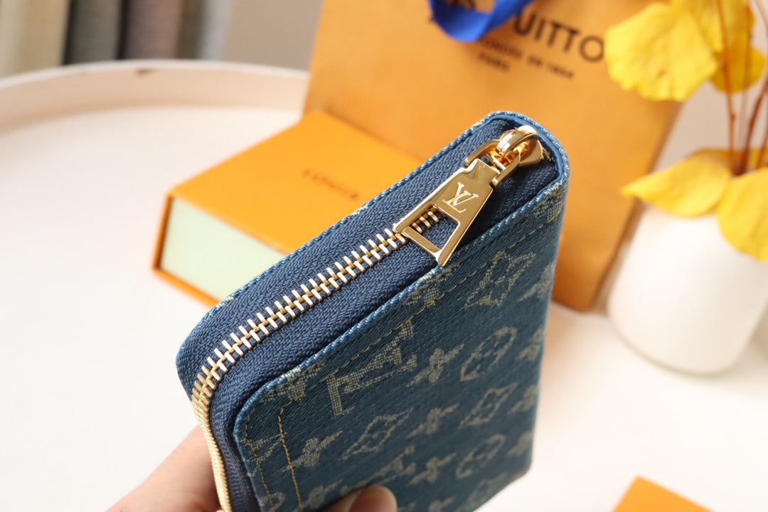 LOUIS VUITTON LV MONOGRAM DENIM LEATHER 19CM LONG WALLET