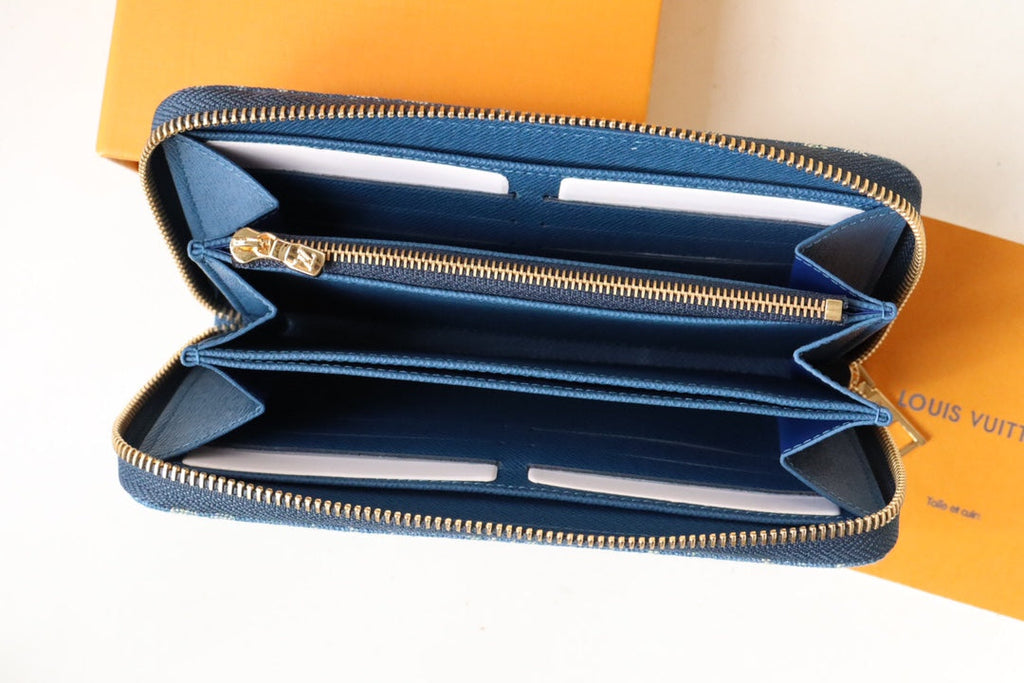 LOUIS VUITTON LV MONOGRAM DENIM LEATHER 19CM LONG WALLET