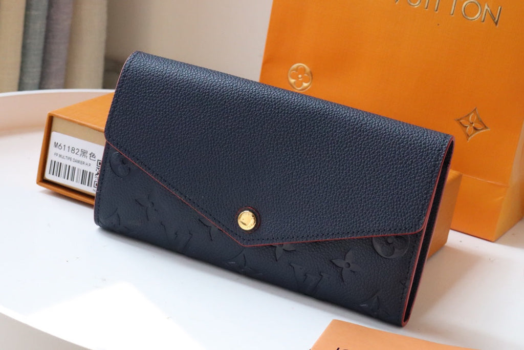 LOUIS VUITTON LV SARAH WALLET MONOGRAM EMPREINTE LEATHER 19CM BLACK RED